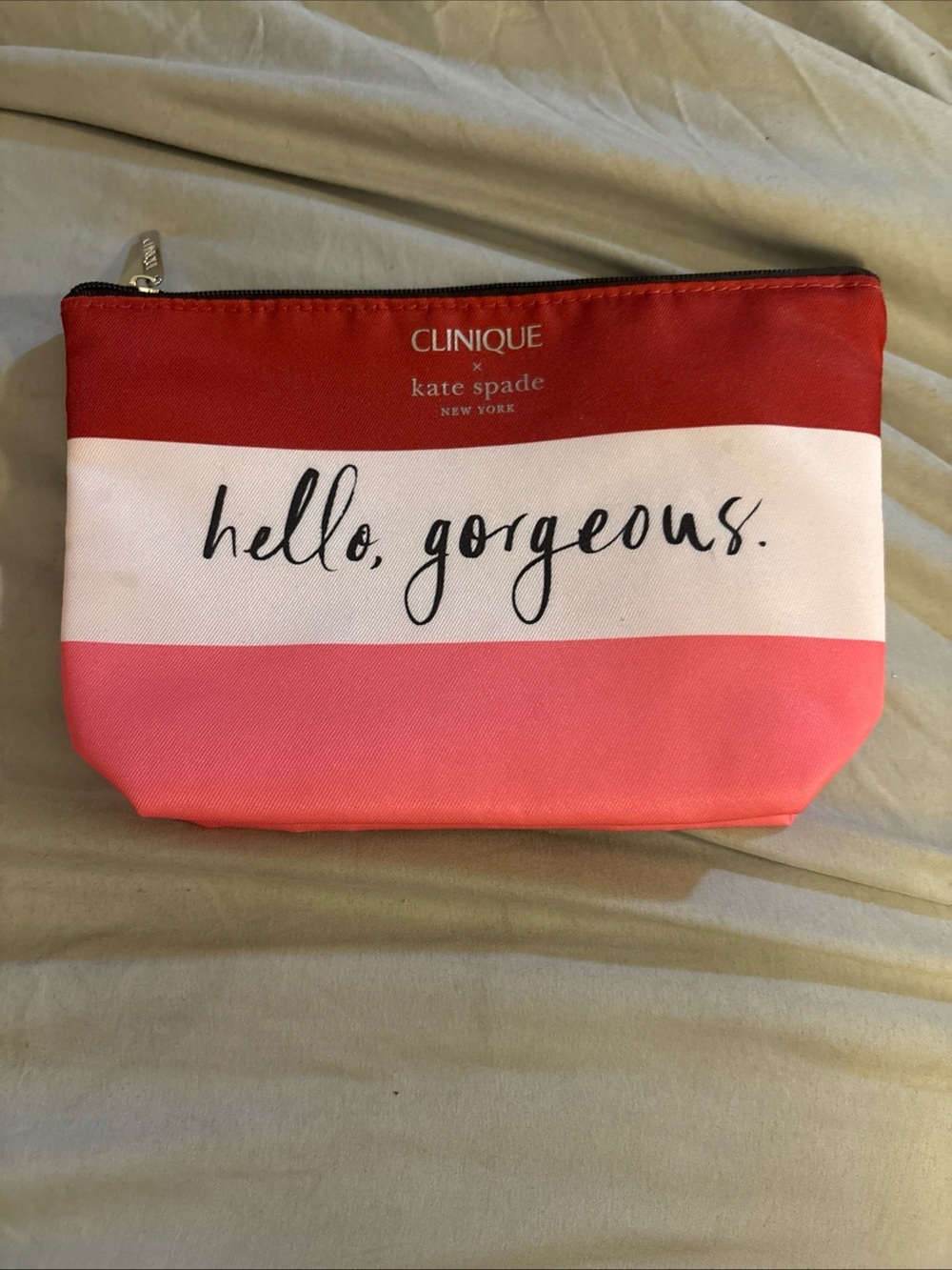 Kate Spade New York x Clinique Hello Gorgeous Pink Striped Cosmetic Bag